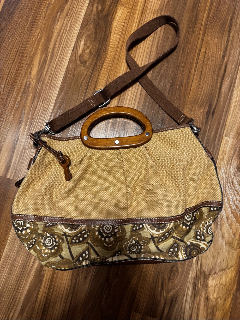 🚨 VINTAGE Fossil Tan  Shoulder Bag with Wood Handles